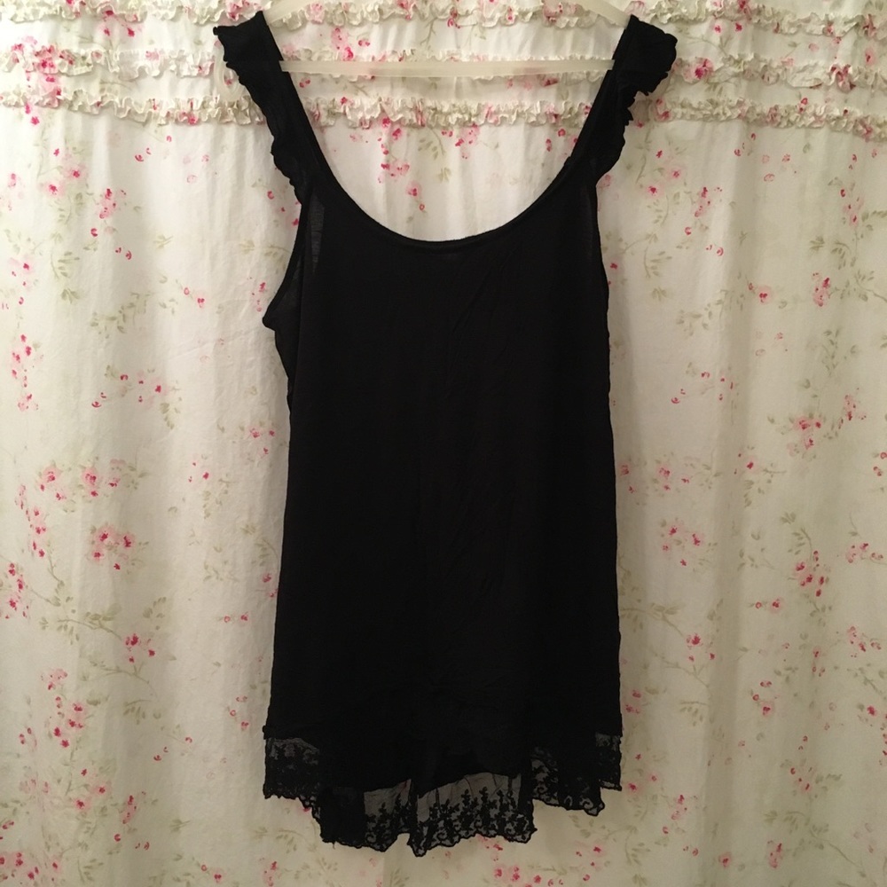 Black long laces hem tank top